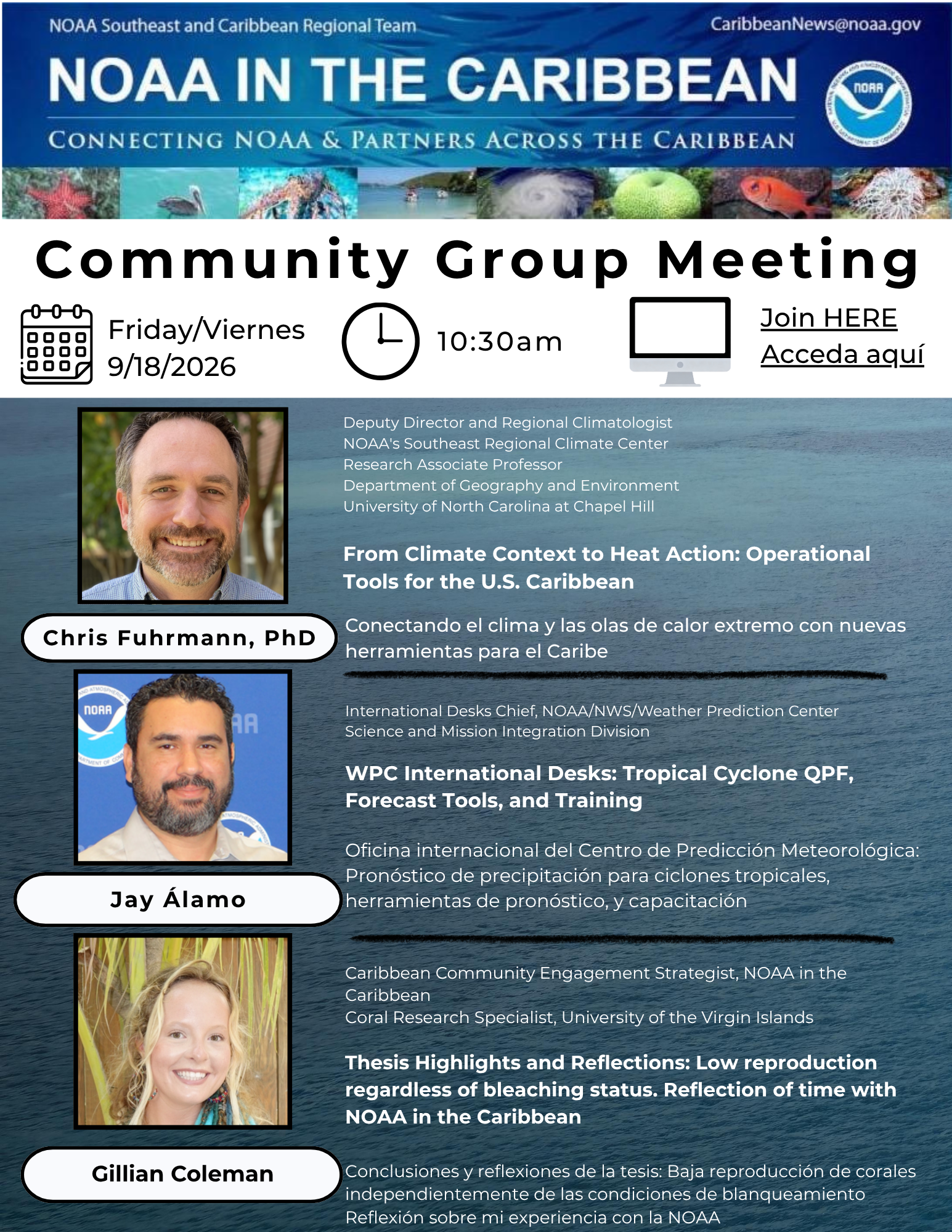 NOAA in the Caribbean Community Group Meeting flyer for September 18, 2026